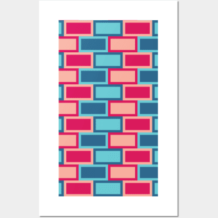 Pink and Blue Rectangular Seamless Pattern 008#001 Posters and Art